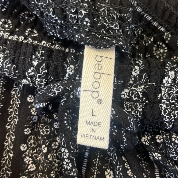 BeBop Wide Leg Elastic Waist tie pants Black and White size L capri length - Picture 5 of 7